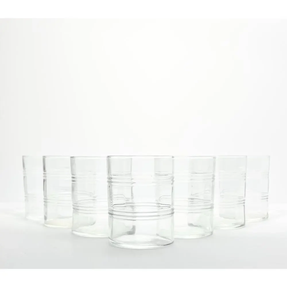 Anchor Hocking “Banded Rings, Clear” 7 Old Fashioned Tumbler Glasses 4” 14oz